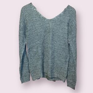 SO Lace-up V-neck Sweater in Heather Green - size small